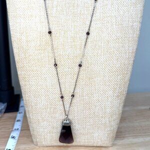 Chicos Long Silver-Tone Chain Necklace With Purple Glass Faceted Pendant